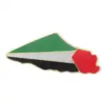 Pin's représentant la carte de la Palestine avec les couleurs du drapeau palestinien, symbole de solidarité et d'identité palestinienne, disponible chez Boutique Palestine.