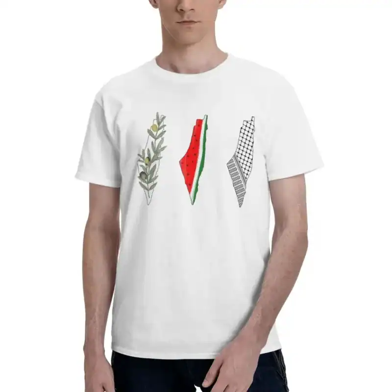 Olive, pastèque, bâtiments architecturaux – T-shirt design emblématique Boutique Palestine, mélange artistique et culture palestinienne, parfait pour un look tendance et engagé.