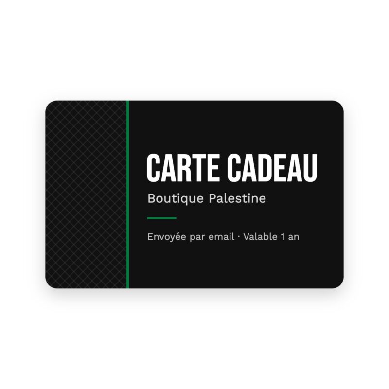 Carte cadeau Boutique Palestine noire avec liseré vert